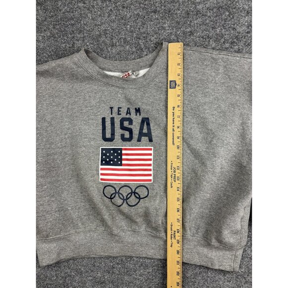 Team USA Sweatshirt Womens XL Gray Olympic Flag Cropped Fleece Crewneck Pullover - Picture 3 of 8